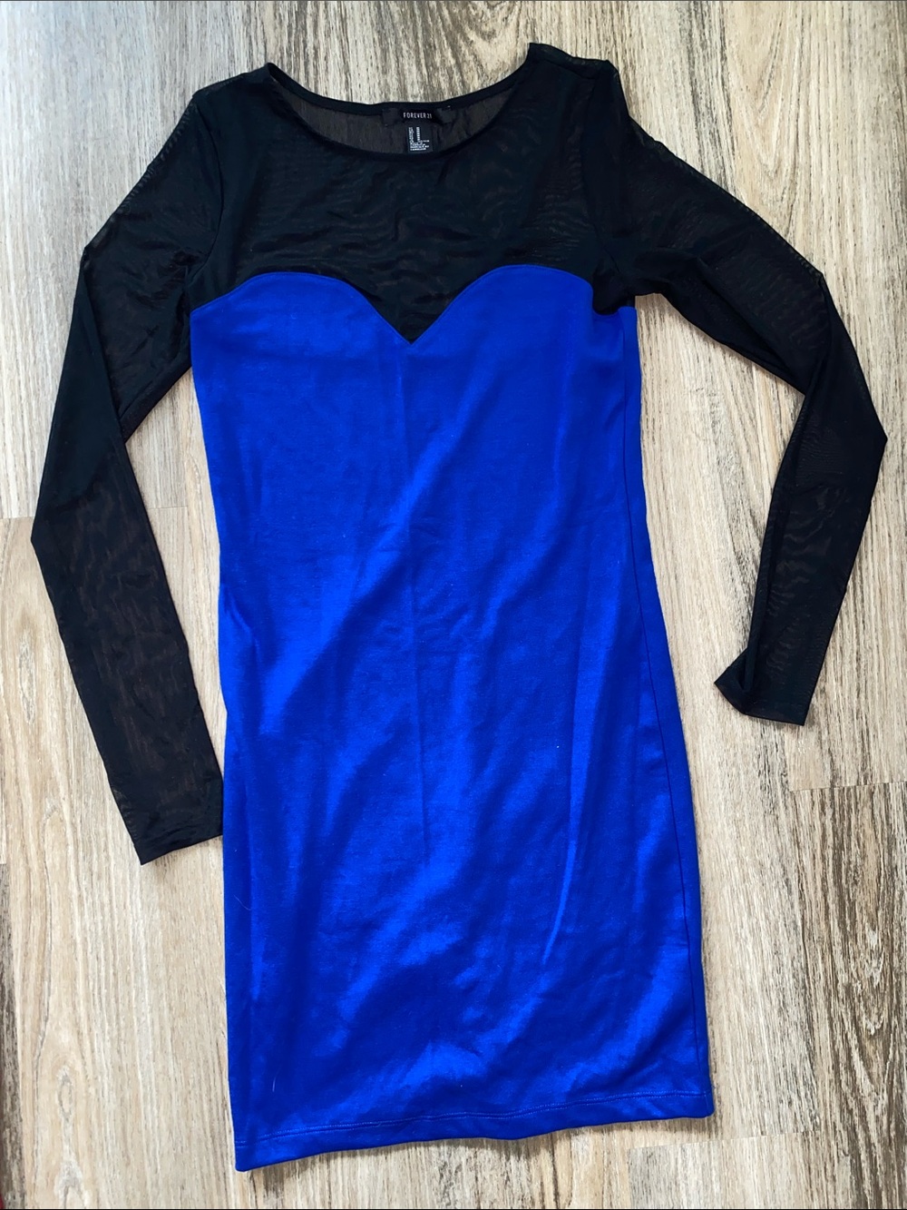 Forever 21 Royal Blue and Sheer Long-Sleeve Bodycon Dress